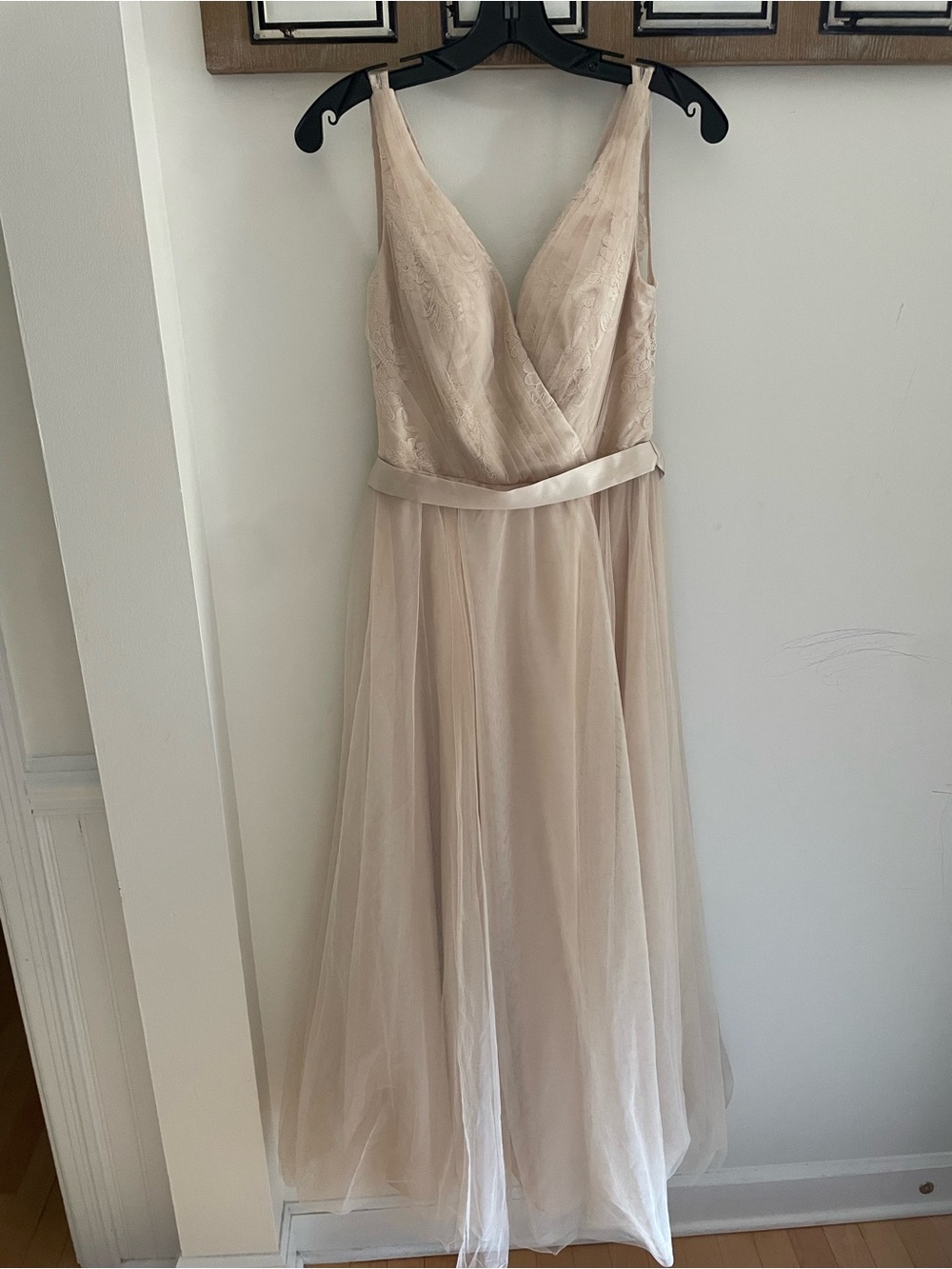 White Label Vera Wang Champagne V-Neck Tulle Maxi Dress